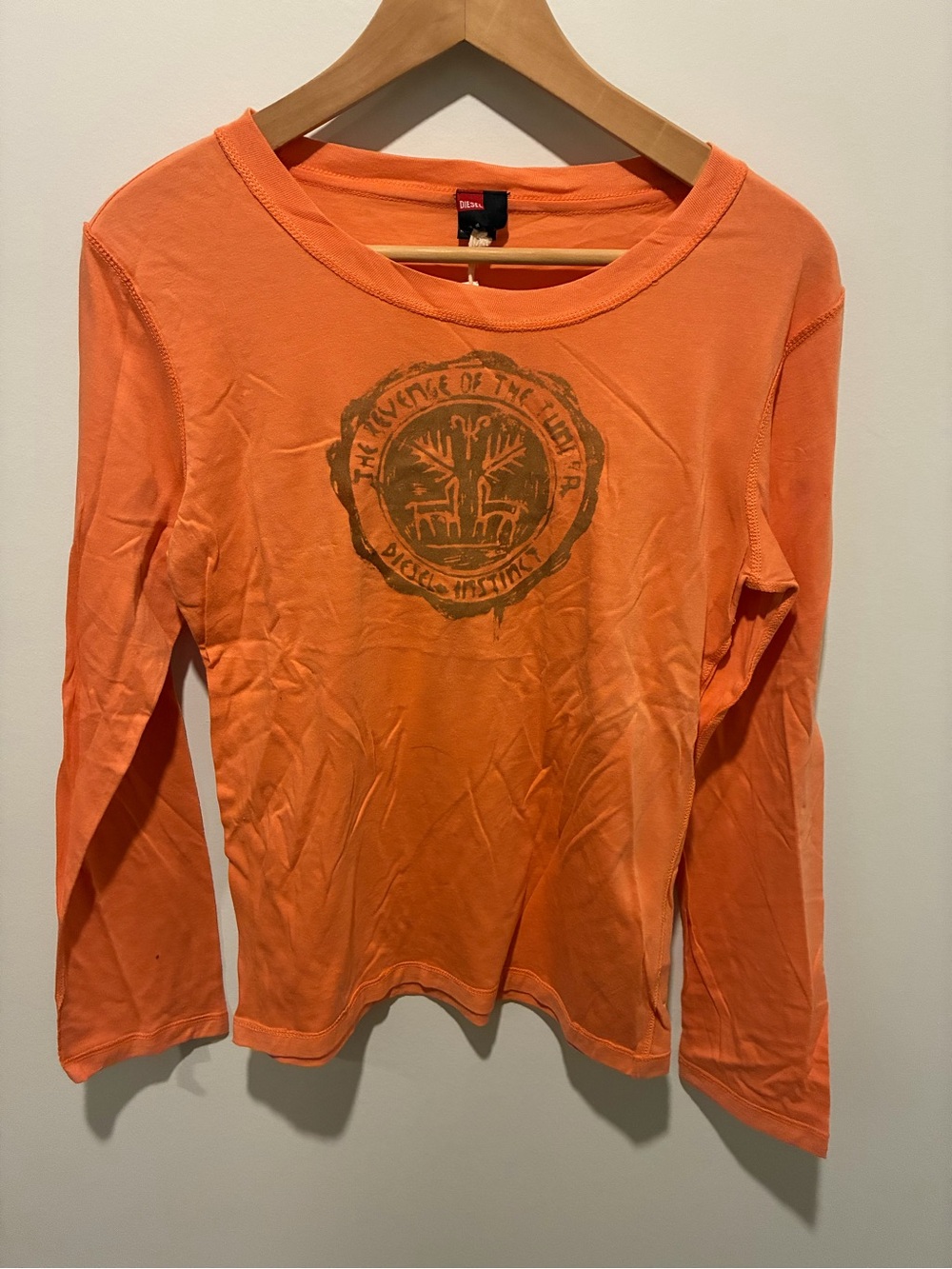DIESEL Tundra Orange Long-Sleeve Cotton Tee with  New With Tags Graphic Size XL